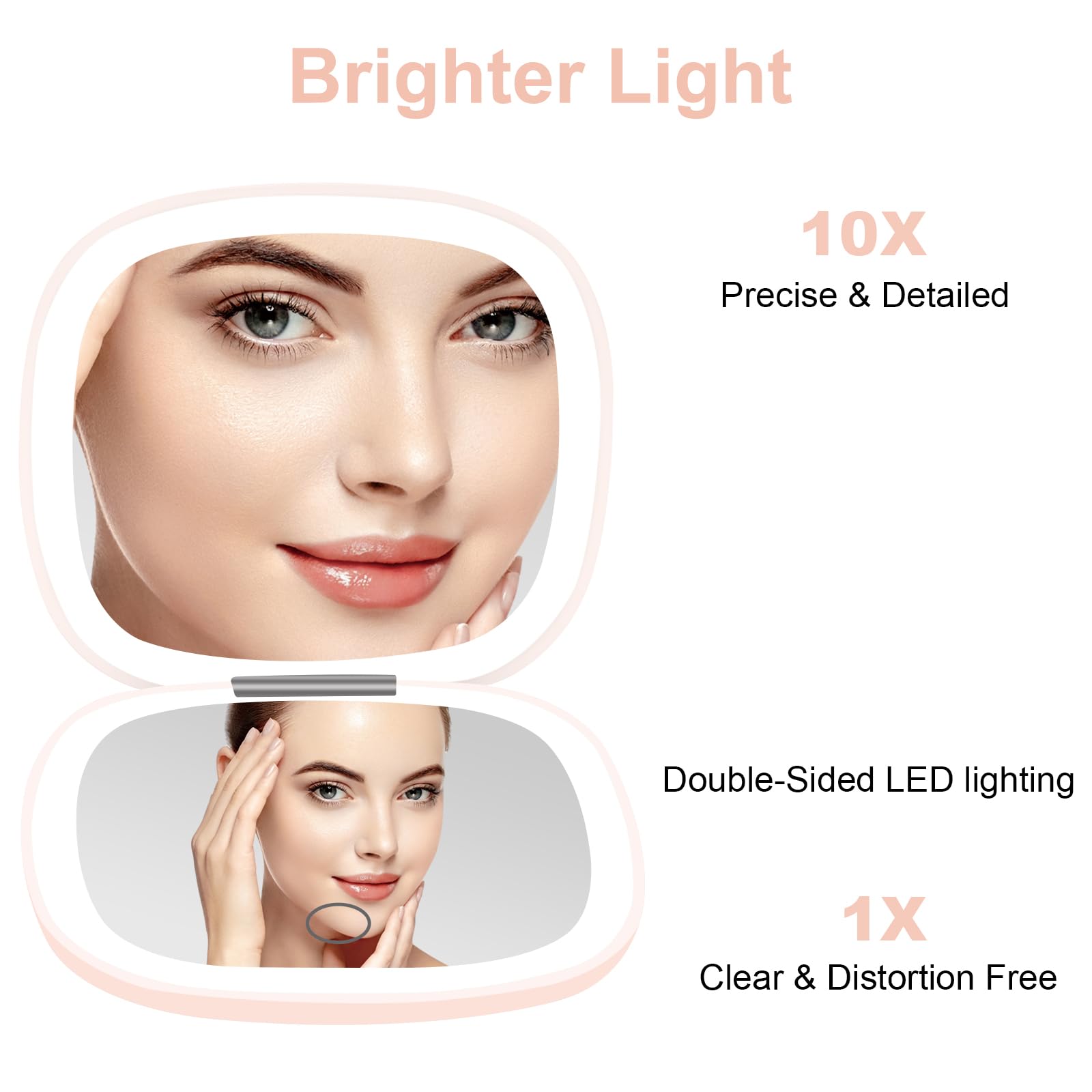 Deweisn compact mirror 1X and 10X magnification aids precise makeup detailing.