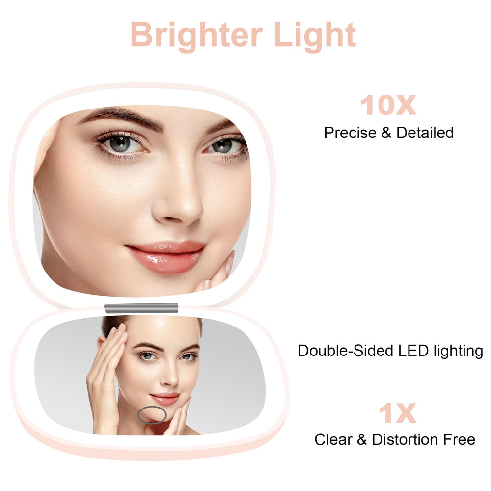 Deweisn compact mirror 1X and 10X magnification aids precise makeup detailing.