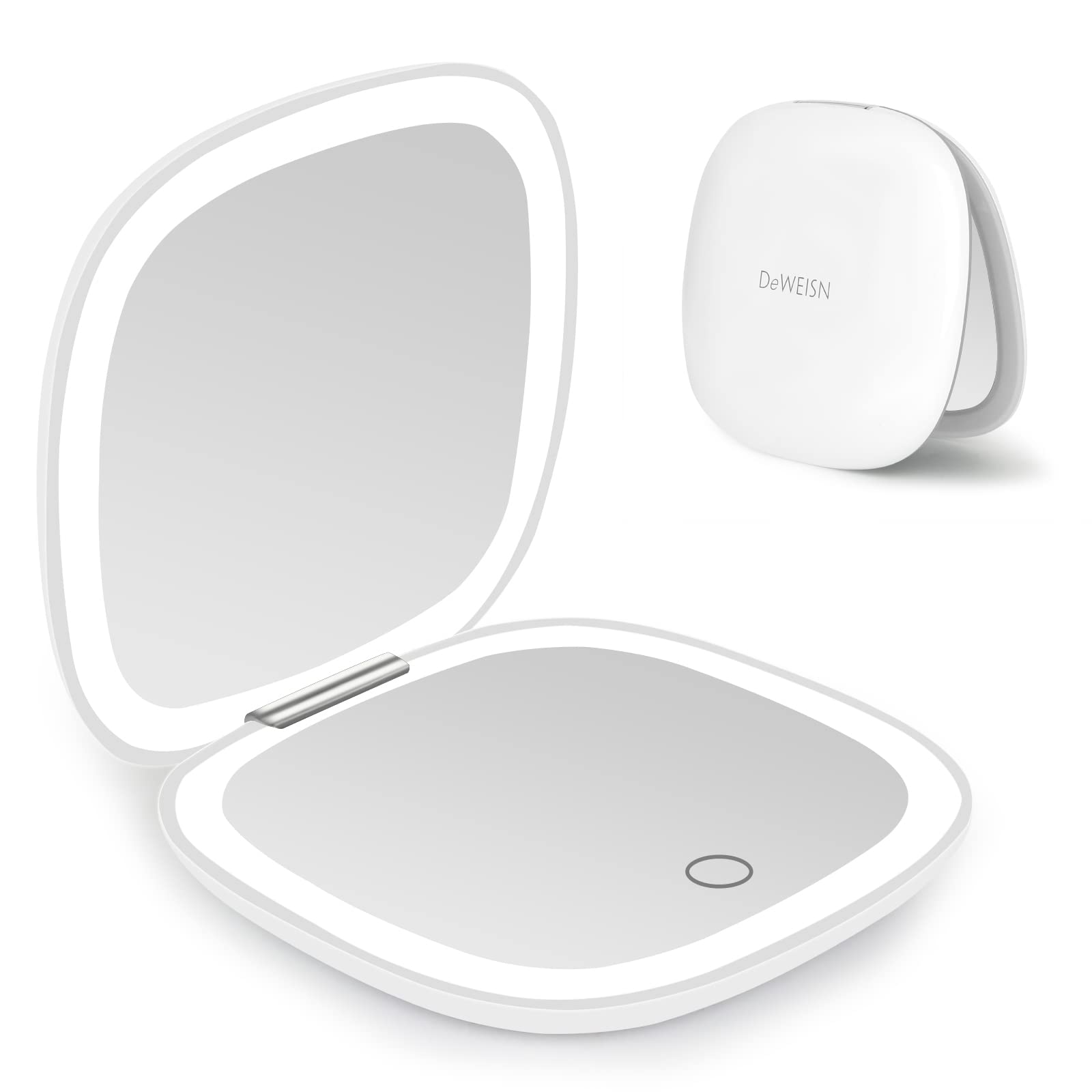 Deweisn compact mirror with 1x and 10x views for precise makeup detailing on the go.