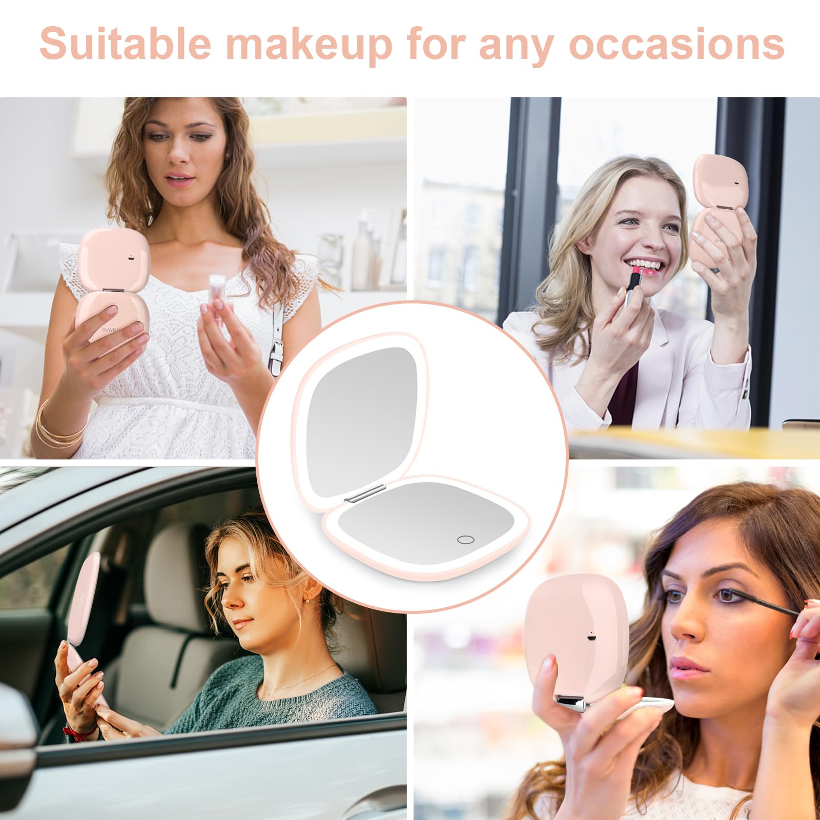 Deweisn compact mirror packaging includes mirror, USB cable, manual, and cleaning cloth.