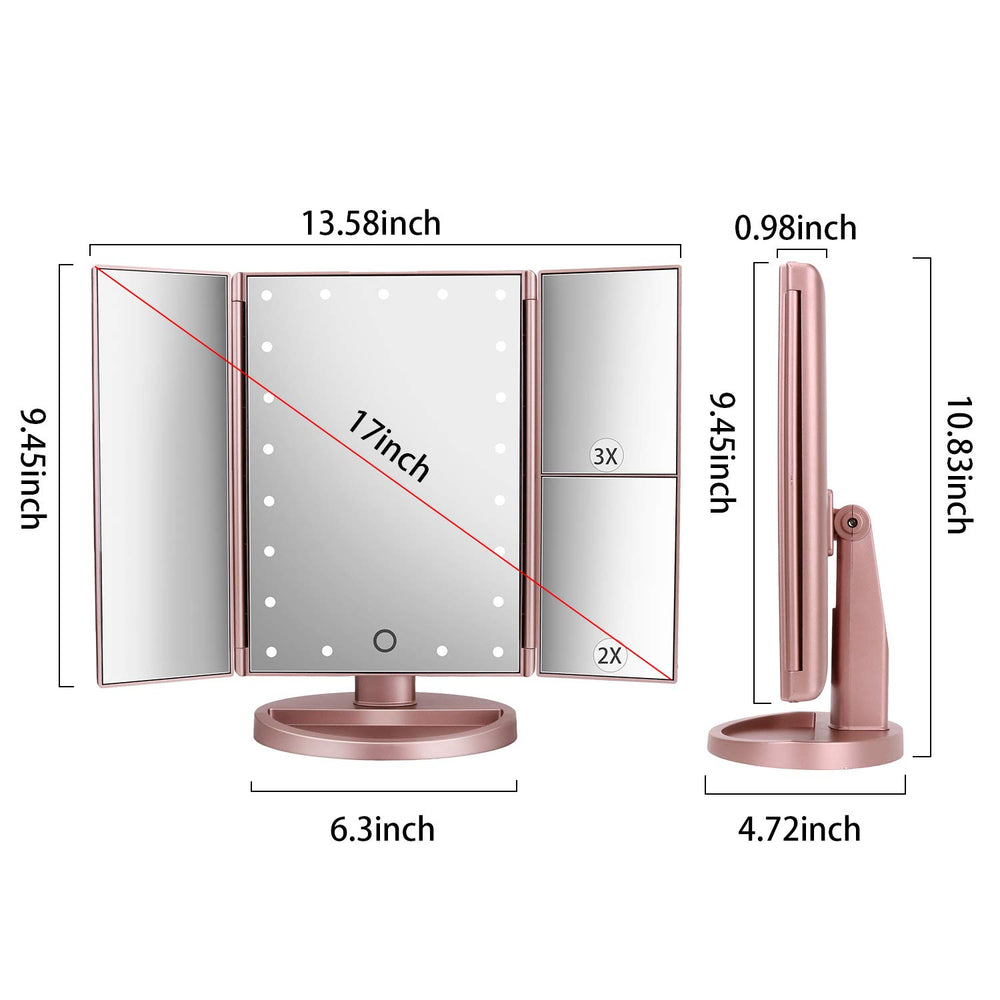 Deweisn dresser-mount tri-fold mirror side view shows adjustable panels for precision grooming