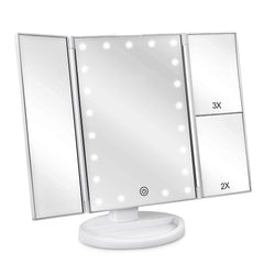 Deweisn floor-mount tri-fold LED makeup mirror front view for precise makeup in dim rooms