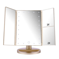 Deweisn floor-mount tri-fold lighted vanity mirror with 21 LEDs for precise makeup