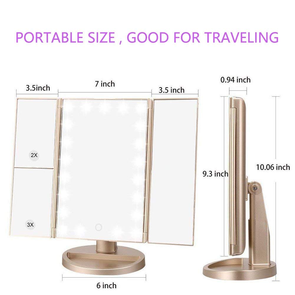 Deweisn floor-mount tri-fold mirror touch brightness for adjustable lighting