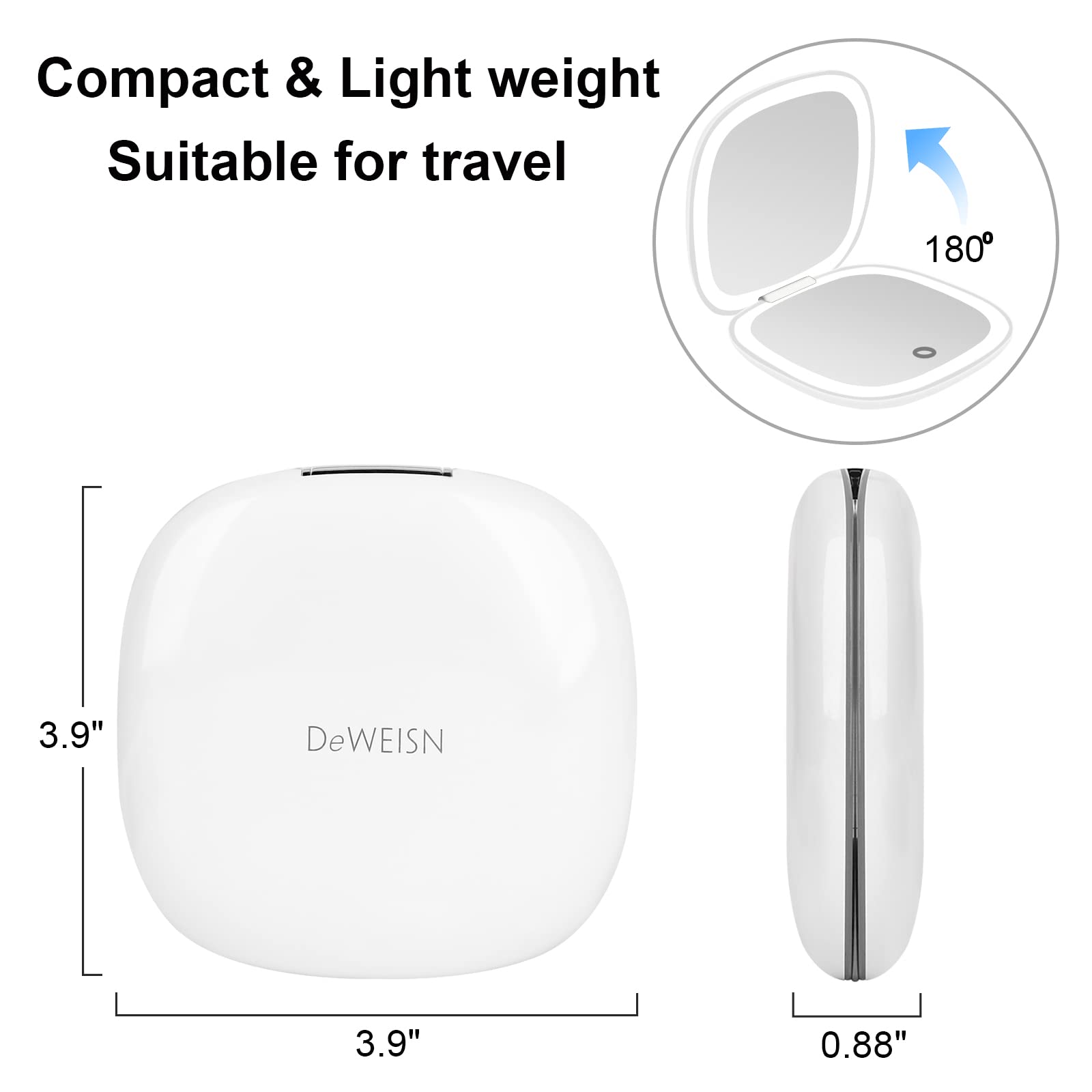 Deweisn lighted makeup mirror with dimmable LEDs for flattering tones.