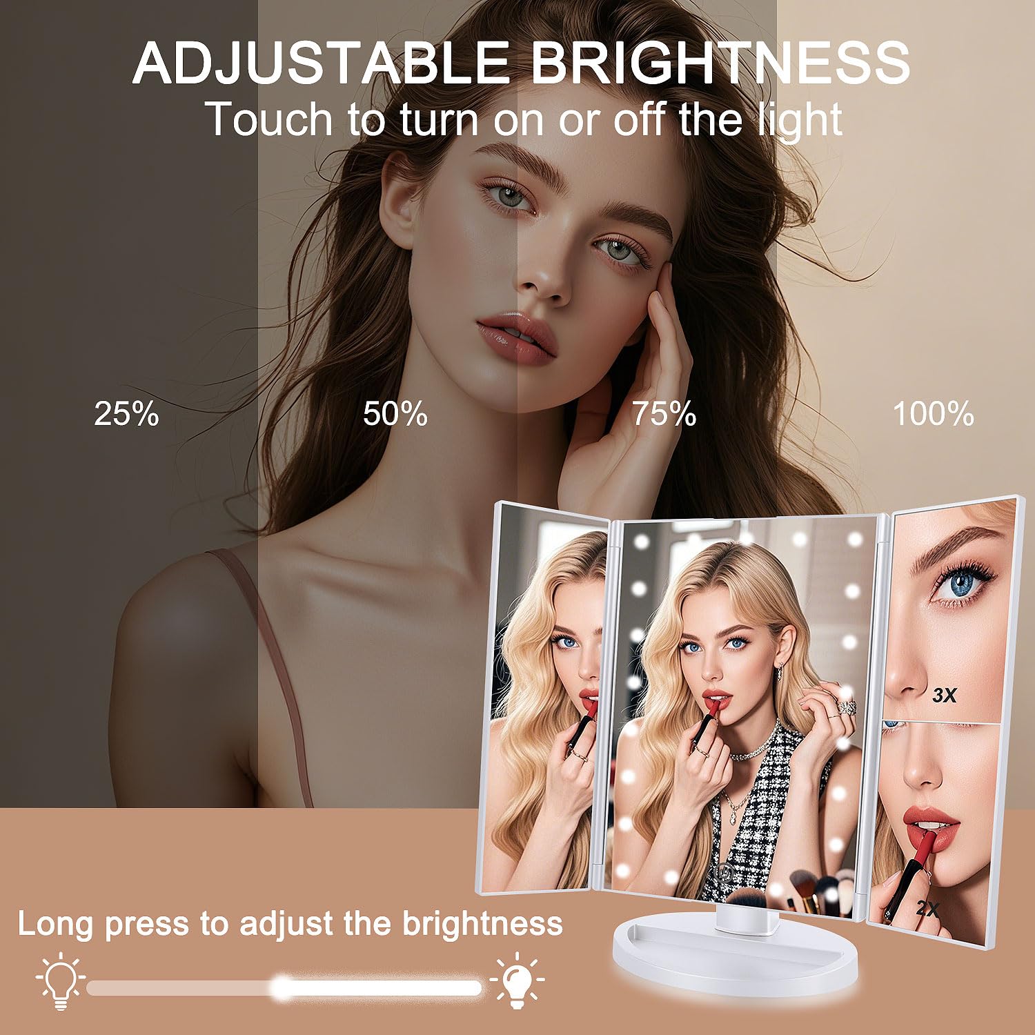 Deweisn tri-fold mirror magnification 3x-2x-1x for precise brow shaping
