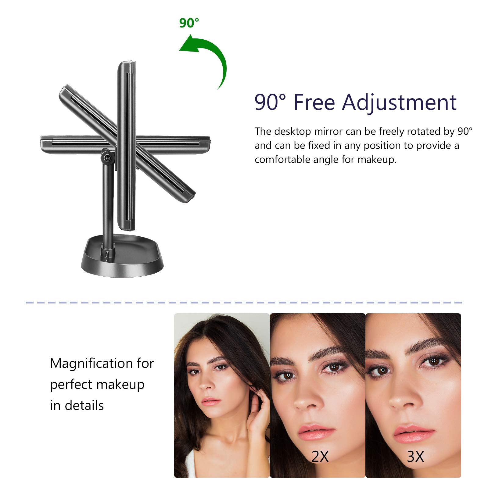 deweisn Trifold vanity mirror 1x magnification wide view for overall makeup