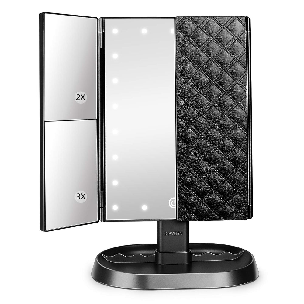 deweisn Trifold vanity mirror front view with 21 LEDs for natural lighting
