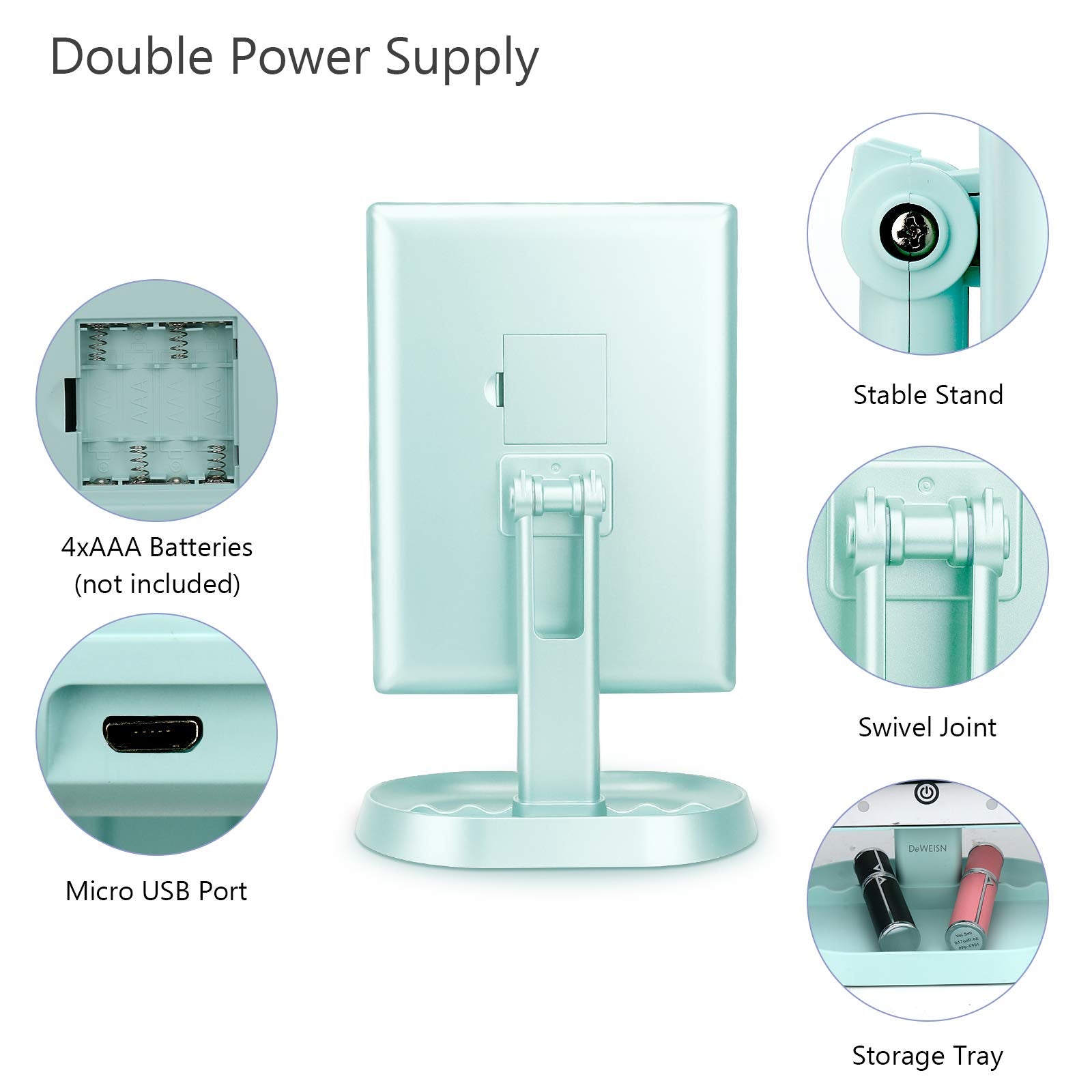 deweisn vanity mirror adjustable 90° rotation supports versatile viewing angles