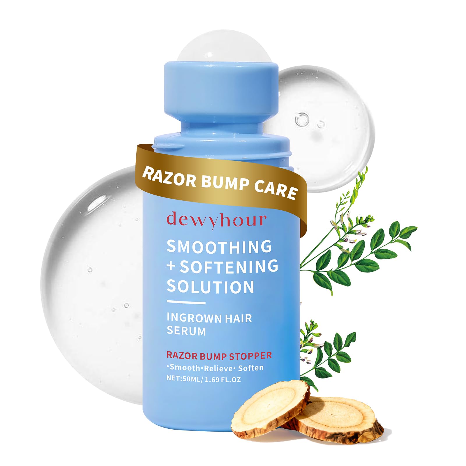 Dewyhour ingrown hair serum bottle closeup showing targeted care