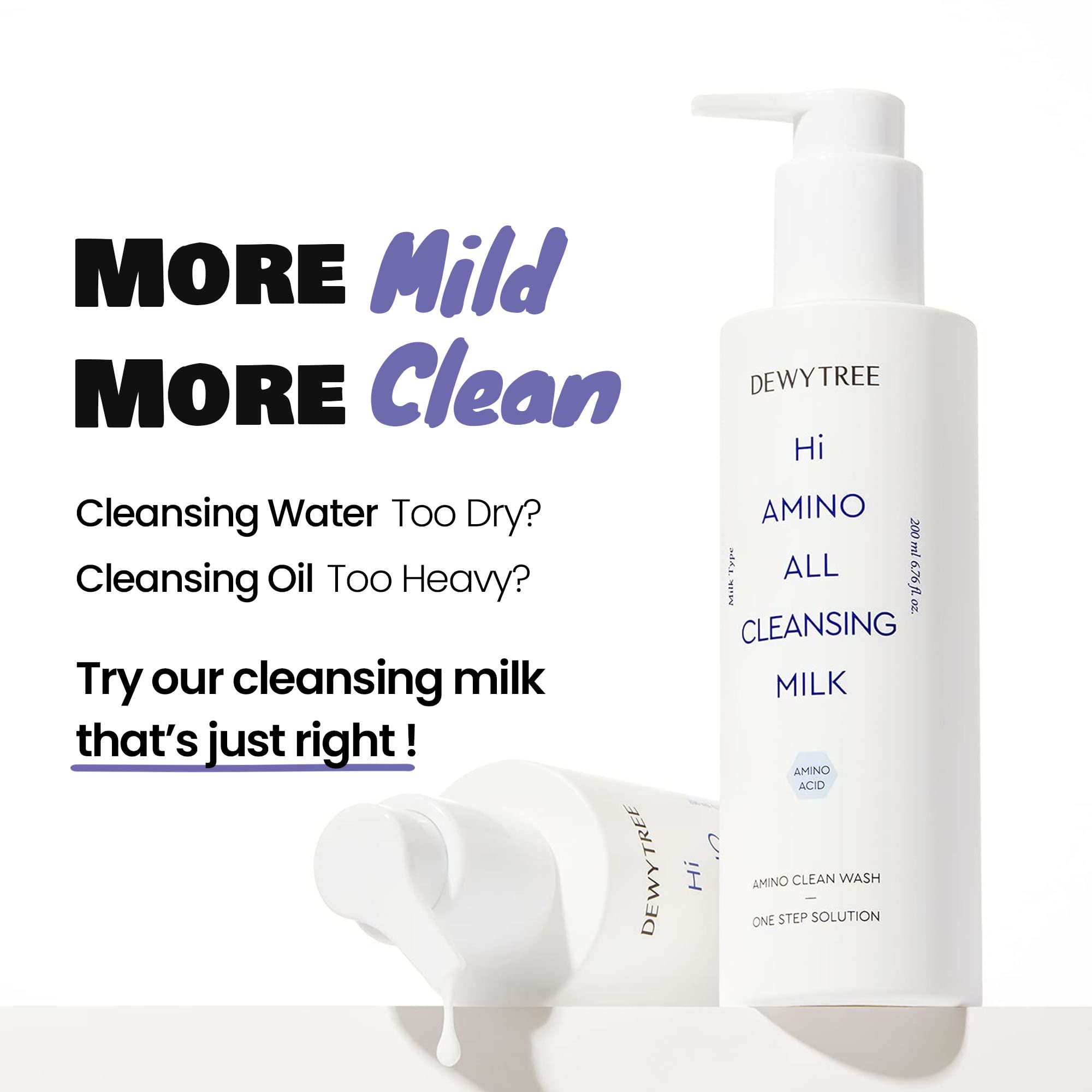 Dewytree Hi Amino All cleansing milk cream-texture highlights creamy consistency for moisture-rich cleansing