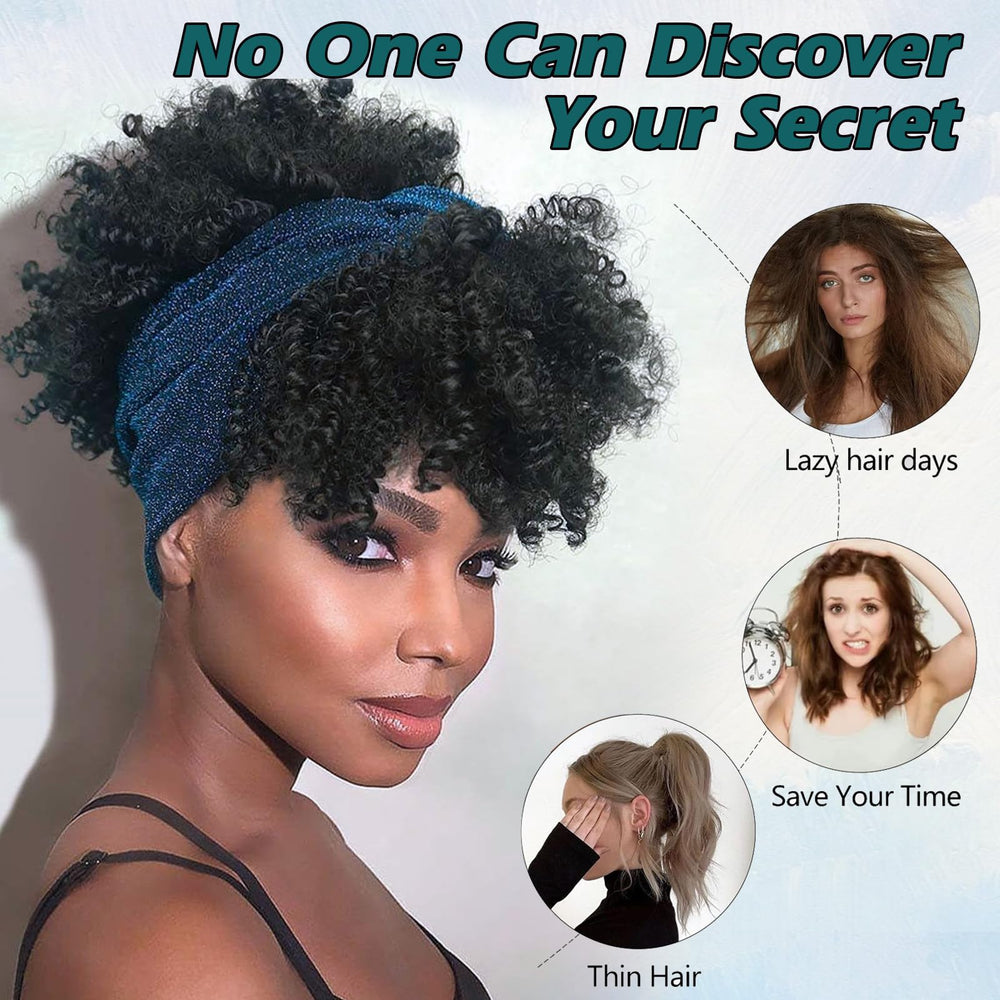DEYNGS Afro headband wig bangs detail highlights fringe integration for face framing