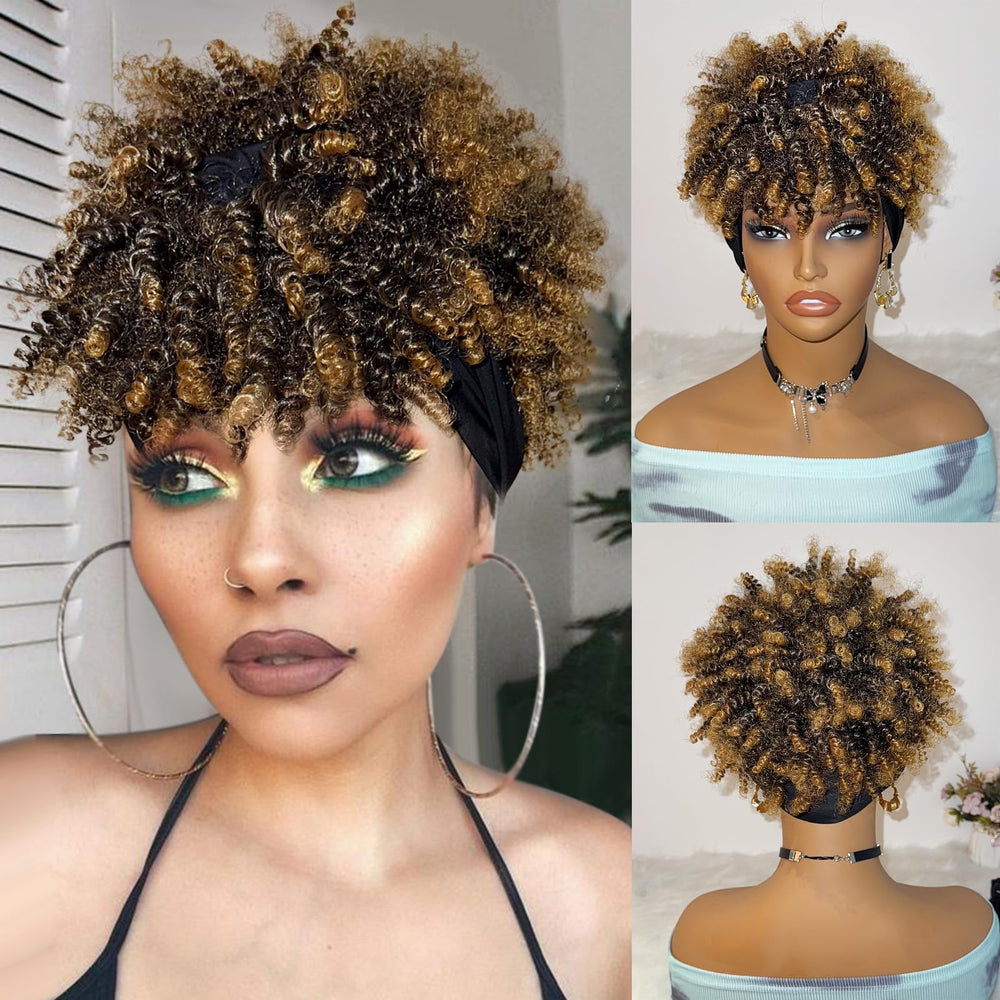 DEYNGS Afro headband wig front view in blonde shows natural curls for everyday wear