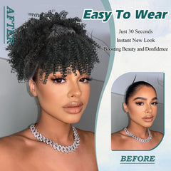 DEYNGS short Afro puff wig with bangs for quick stylish looks