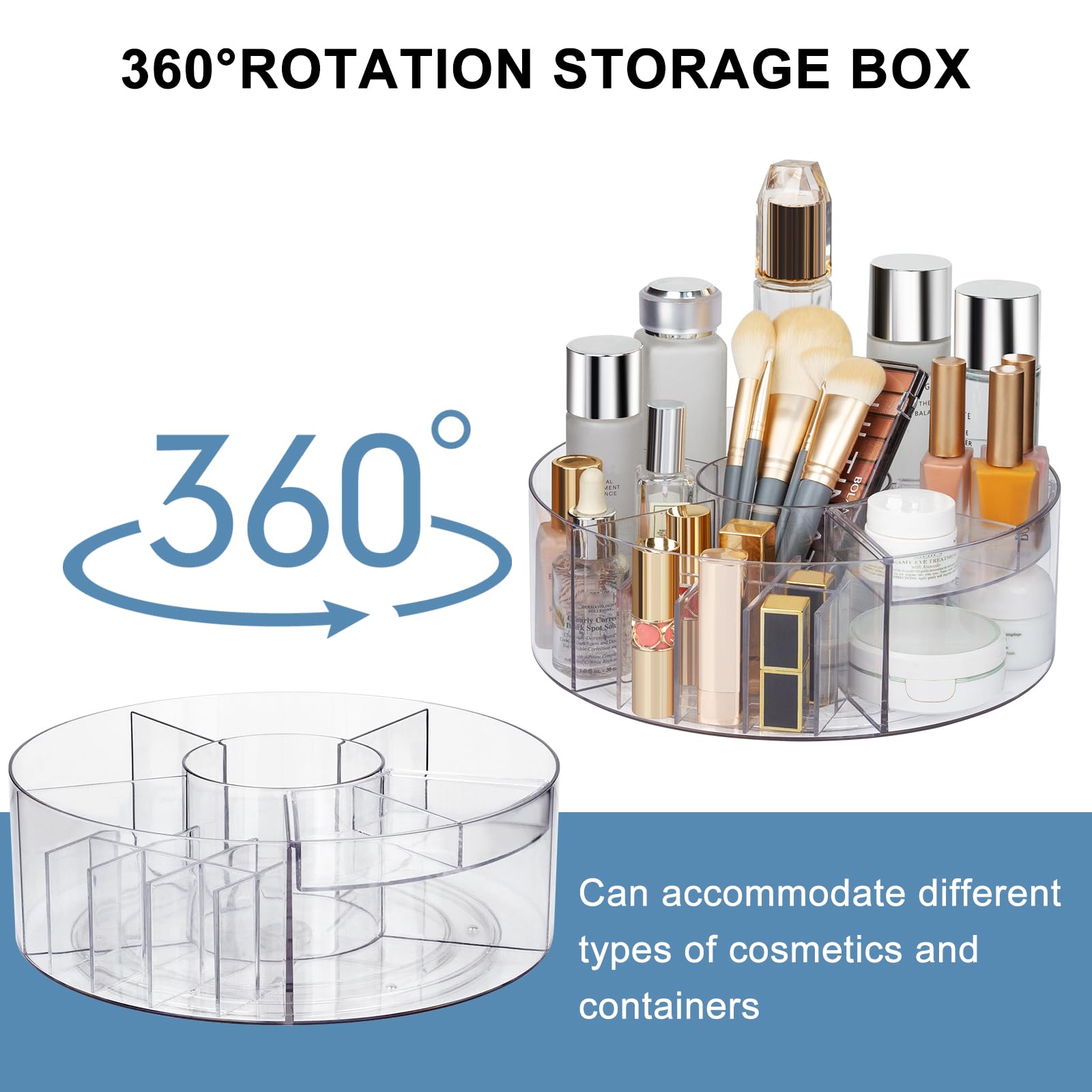 Dezzer multi-section tray demonstrates tidy storage for skincare and perfumes.