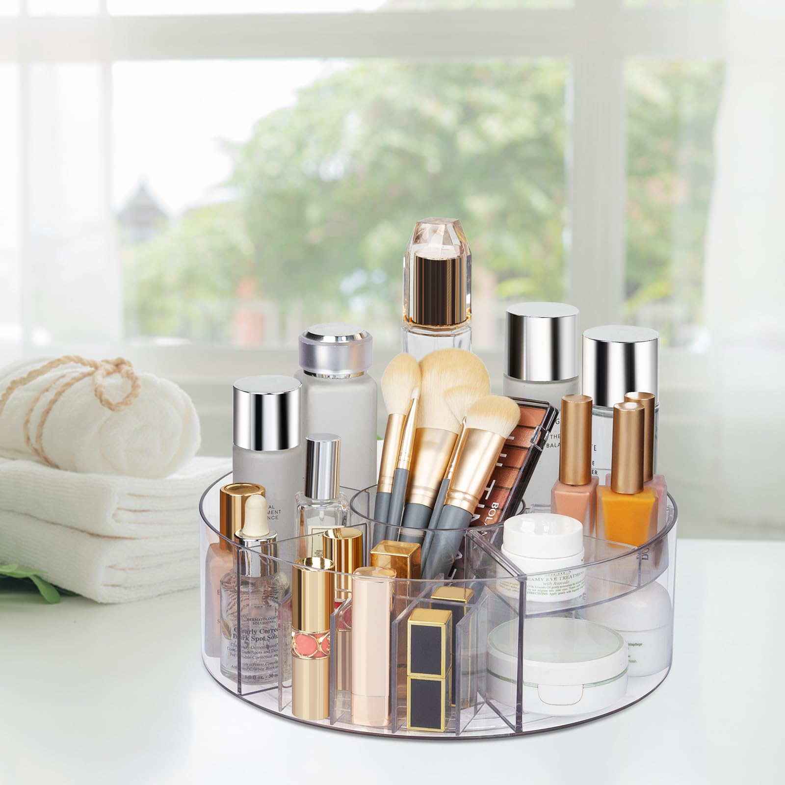 Dezzer multi-use organizer suits makeup brushes, nail polish, hair care and more.
