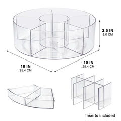 Dezzer turntable dividers close-up highlights organized compartments for brushes and lipsticks.