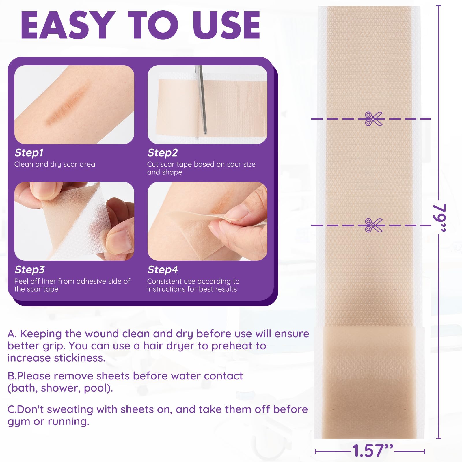 DFK scar sheets on arm demonstrate coverage for post-surgical or acne scars.