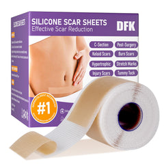 DFK silicone scar sheets pack demonstrates versatile scar care with gentle, hydrating silicone.