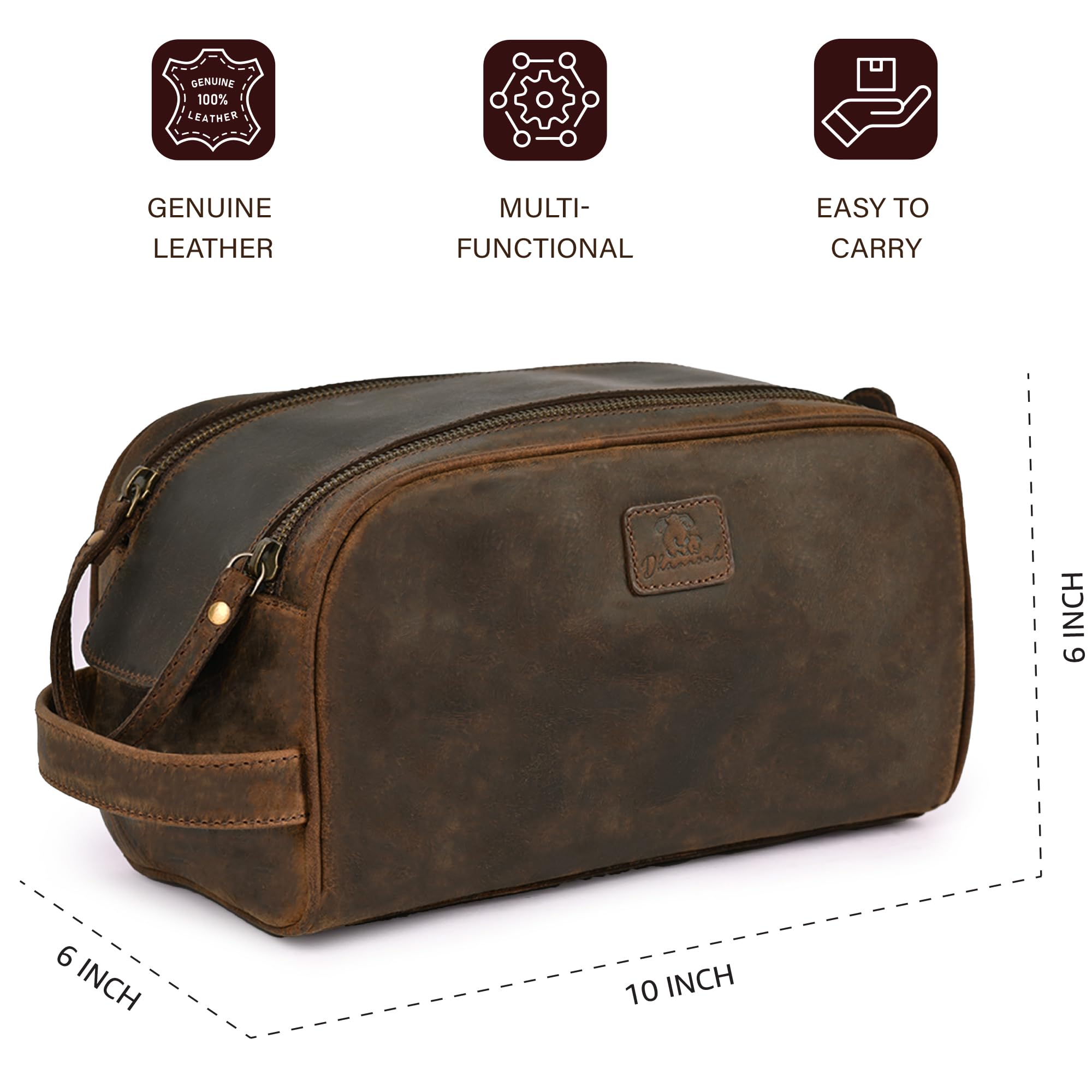 DHAMPOOH leather dopp kit zippered pockets keep items secure on trips.