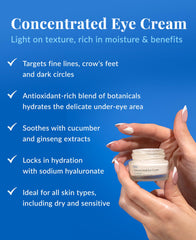 Close-up of DHC Concentrated Eye Cream jar highlighting creamy, hydrating texture.