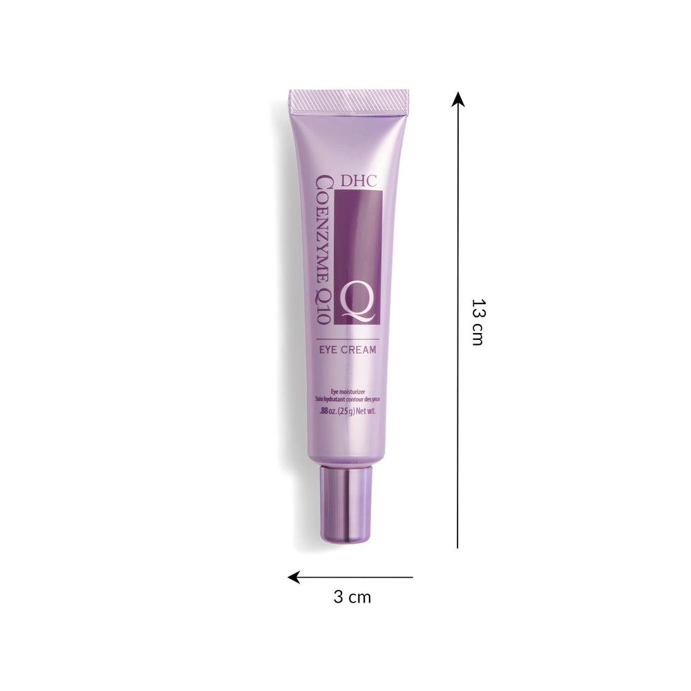 DHC CoQ10 Eye Cream closeup with ingredients highlights CoQ10 and vitamins A, C, E.