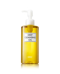 DHC Deep Cleansing Oil bottle demonstrates luxurious makeup removal and skin prep.