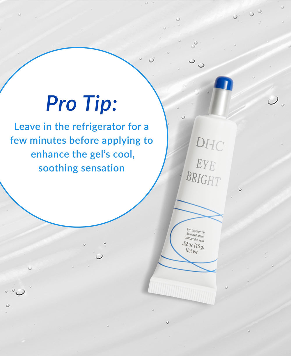 DHC Eye Bright application routine illustrates soothing botanicals on skin.