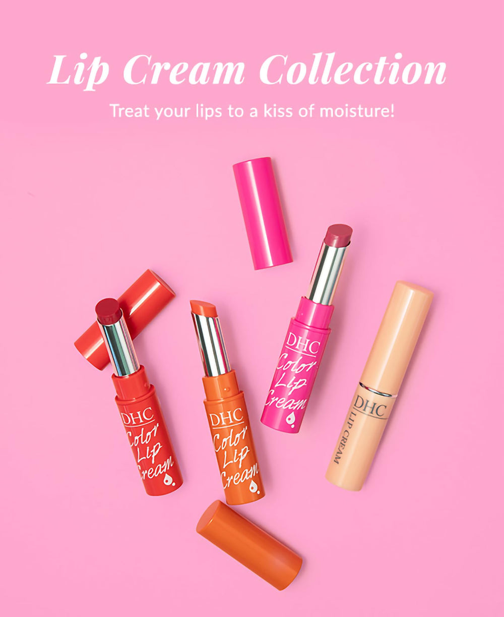 DHC Lip Cream 4pack natural shine on lips with light, glossy finish.