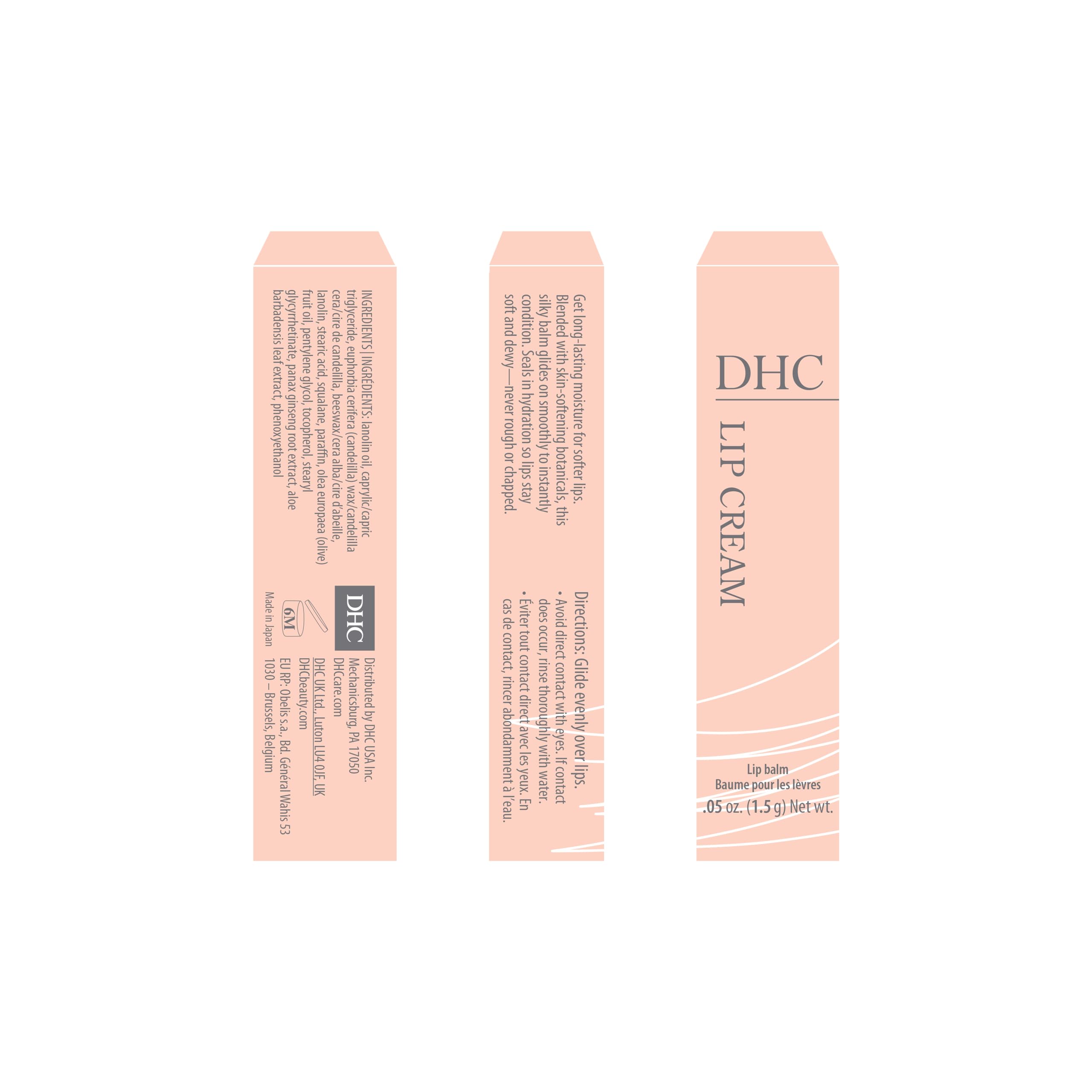 DHC Lip Cream tube closeup showcases compact design for purse-ready use