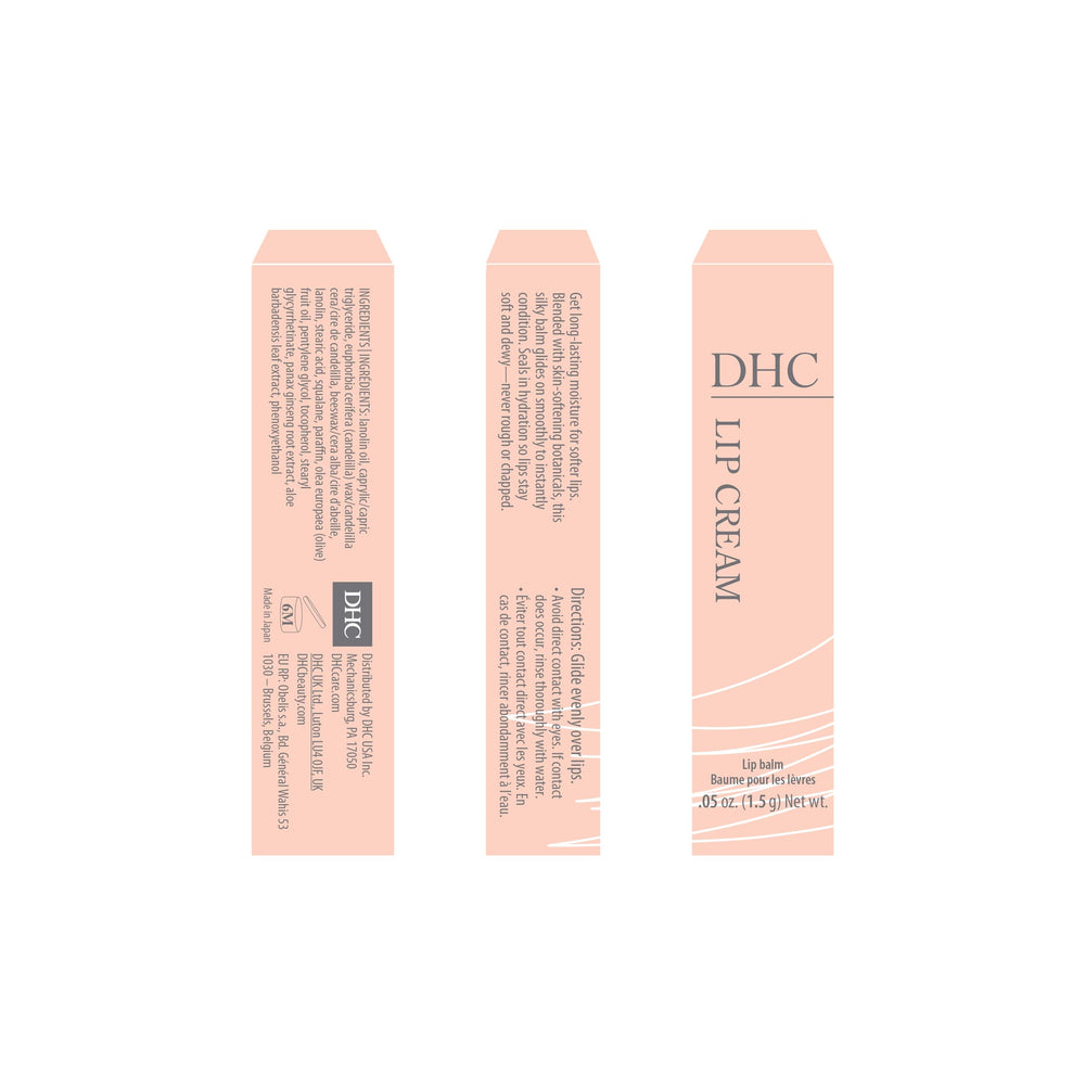 DHC Lip Cream tube closeup showcases compact design for purse-ready use