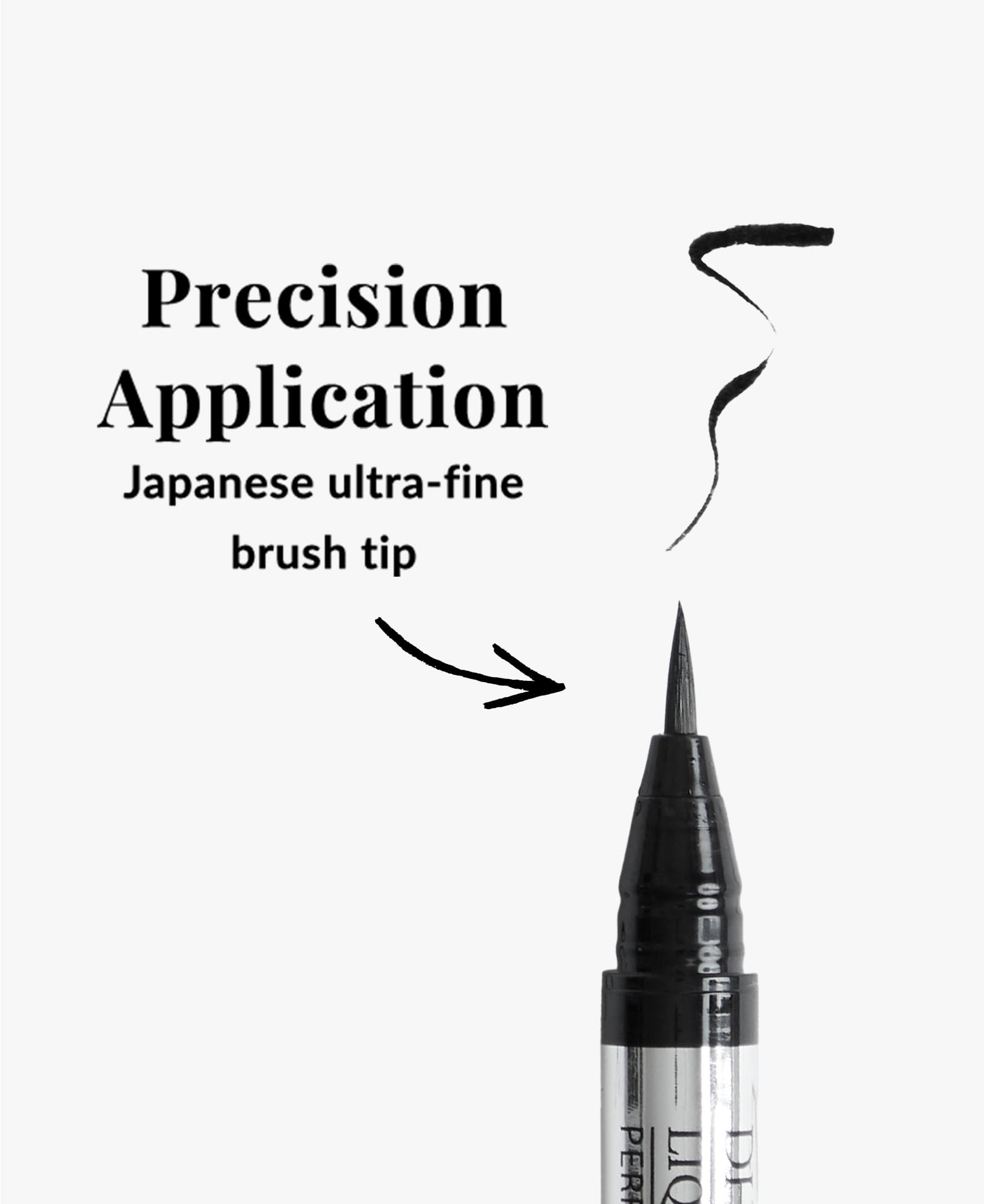 DHC eyeliner brush tip close-up shows smooth pigment flow.