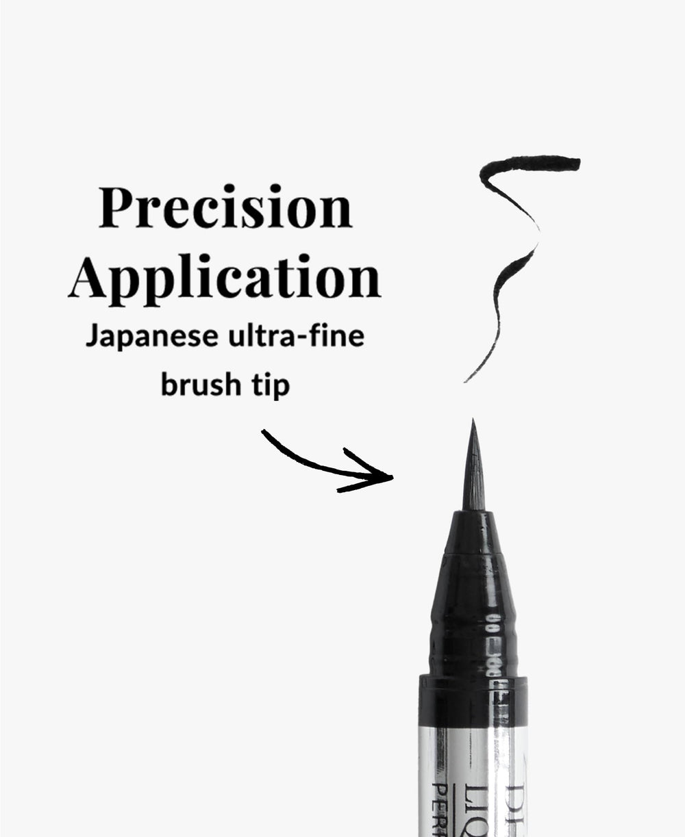 DHC eyeliner brush tip close-up shows smooth pigment flow.
