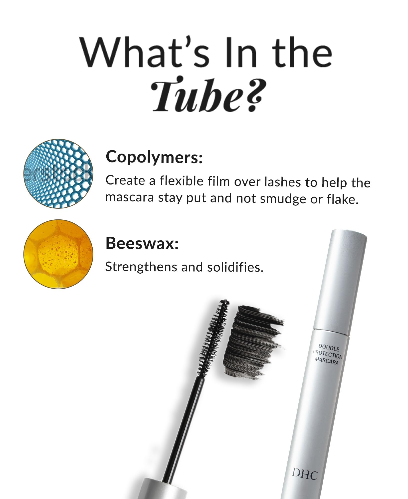 DHC Mascara Perfect Pro Double Protection water-resistant finish on lashes