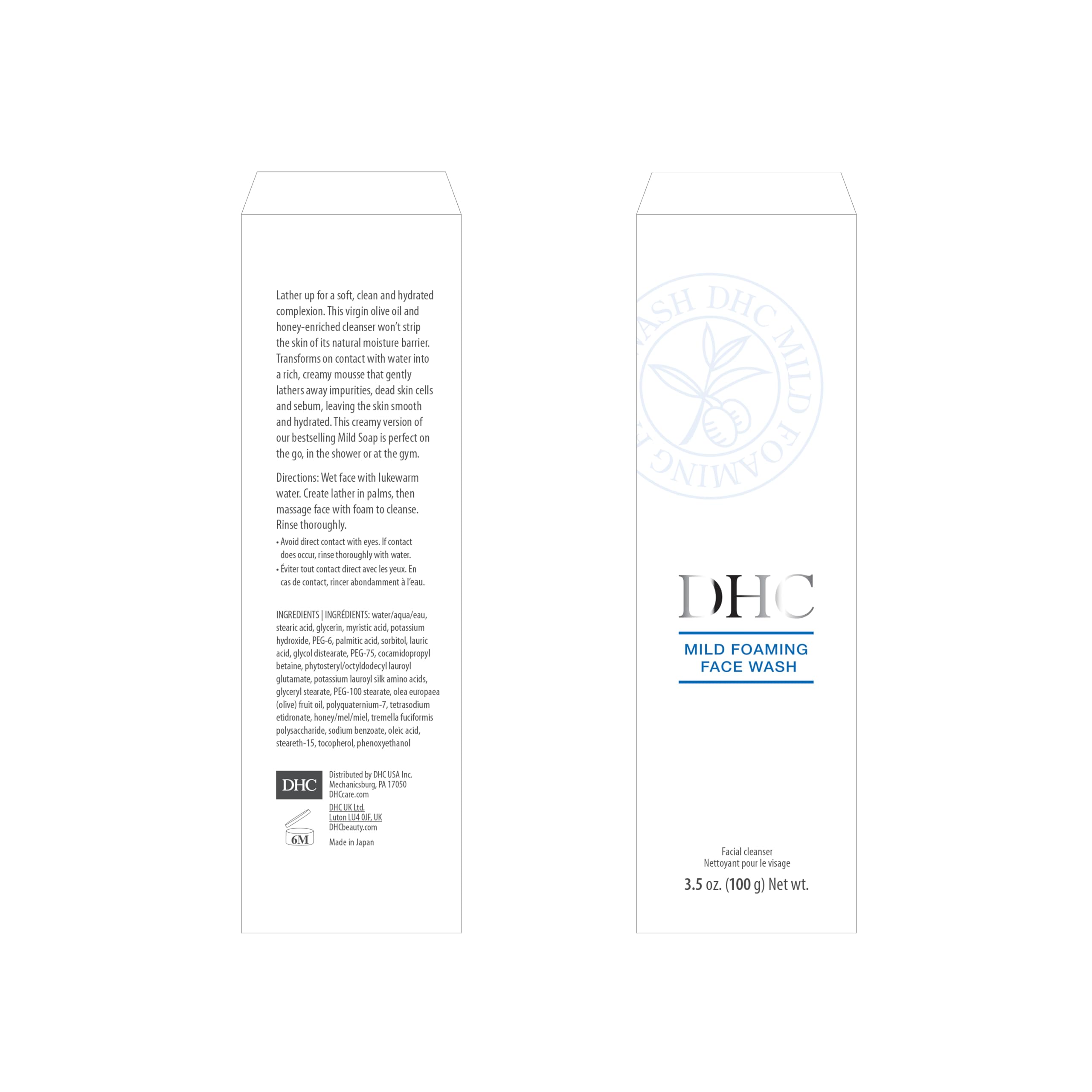 DHC Mild Foaming Face Wash foamy lather demonstrates gentle makeup removal.