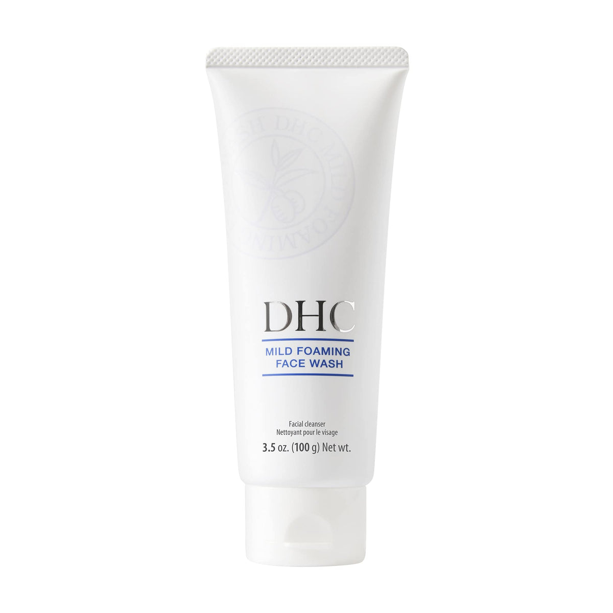 DHC Mild Foaming Face Wash package shown, travel-ready 3.5 oz tube for daily cleansing.