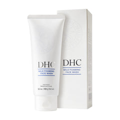 DHC Mild Foaming Face Wash tube cap highlights a gentle, hydrating cleanse.