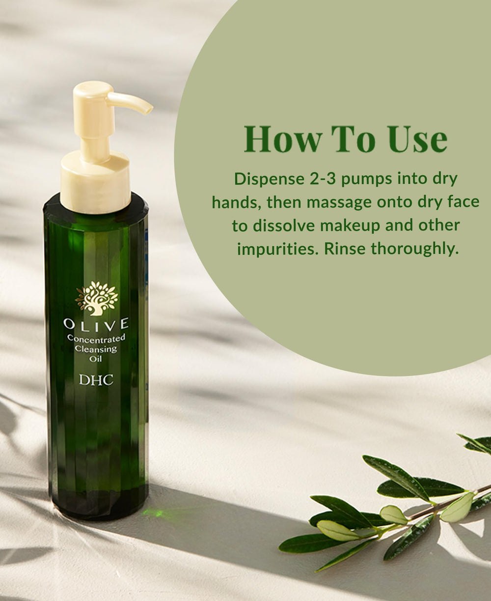 DHC Olive Concentrated Cleansing Oil fragrance-free formula nourishes dry skin during cleansing.