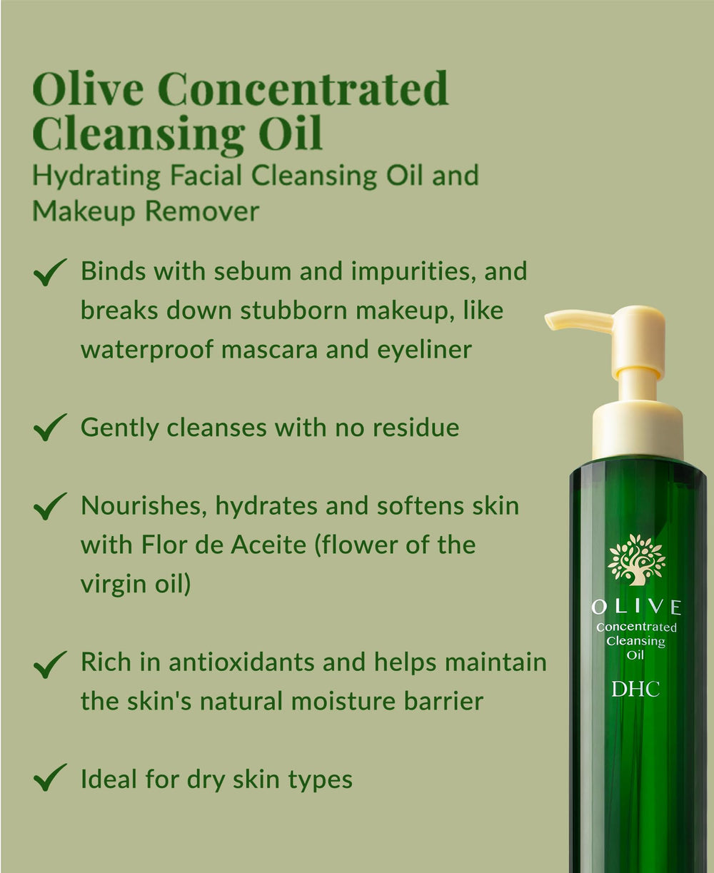DHC Olive Concentrated Cleansing Oil on hand reveals silky texture for gentle cleansing.