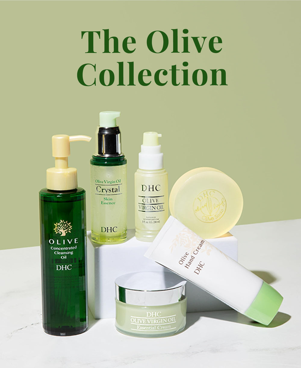 DHC Olive Virgin Oil Essential Cream elasticity illustration showing firmer-looking skin.