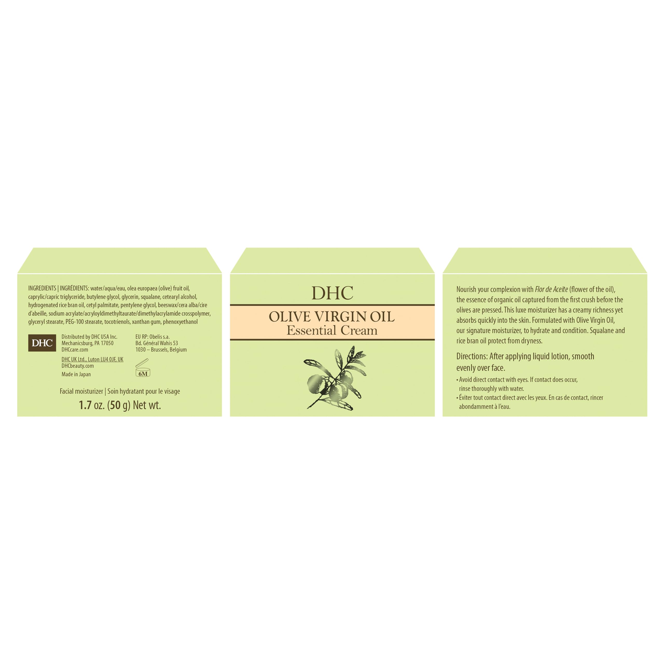 DHC Olive Virgin Oil Essential Cream sensitive skin application depiction.