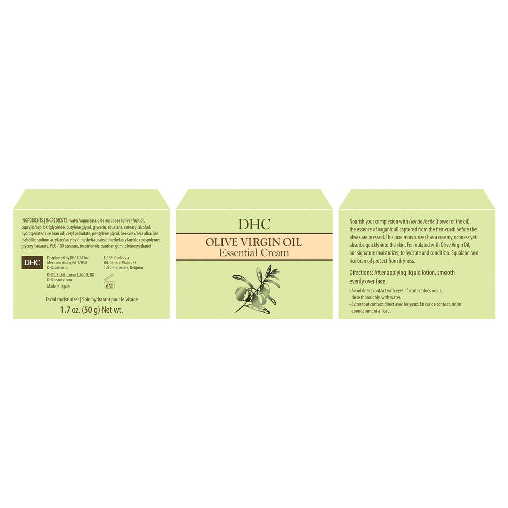 DHC Olive Virgin Oil Essential Cream sensitive skin application depiction.