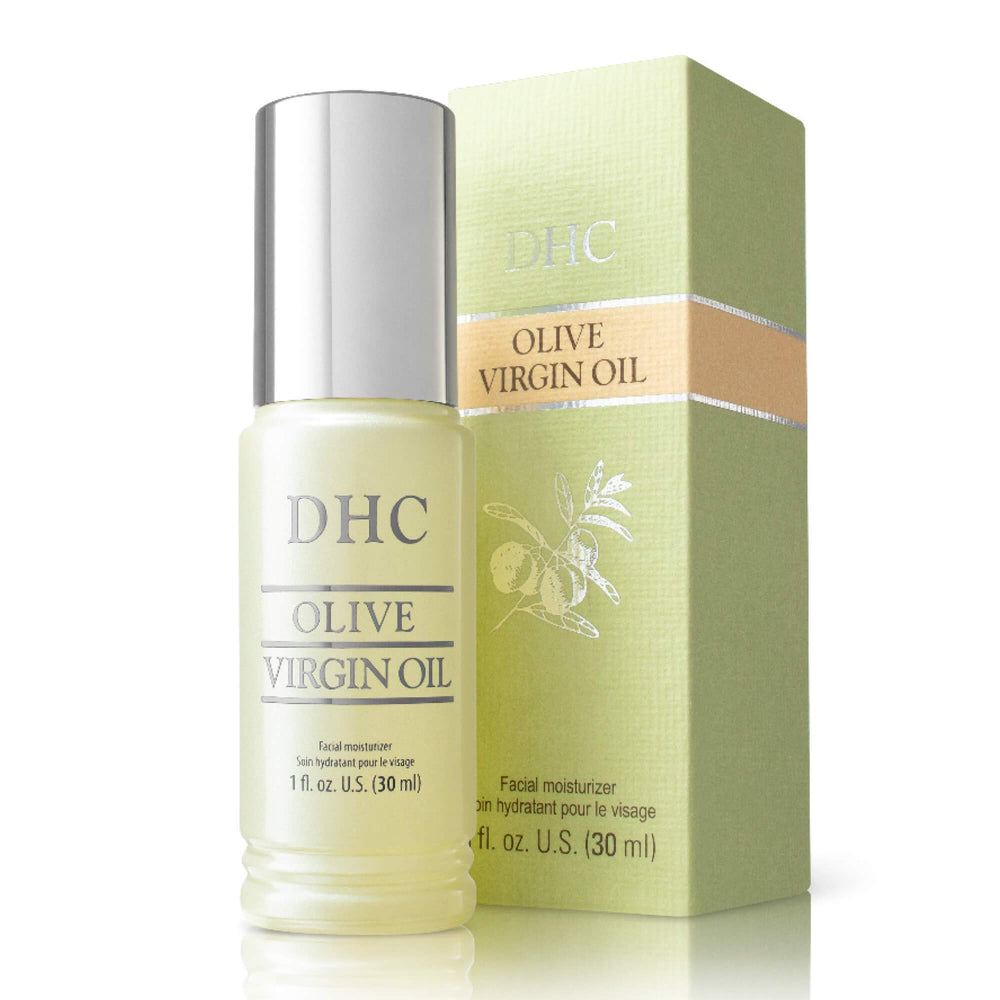 DHC Olive Virgin Oil fragrance-free bottle emphasizes a clean, unscented formula