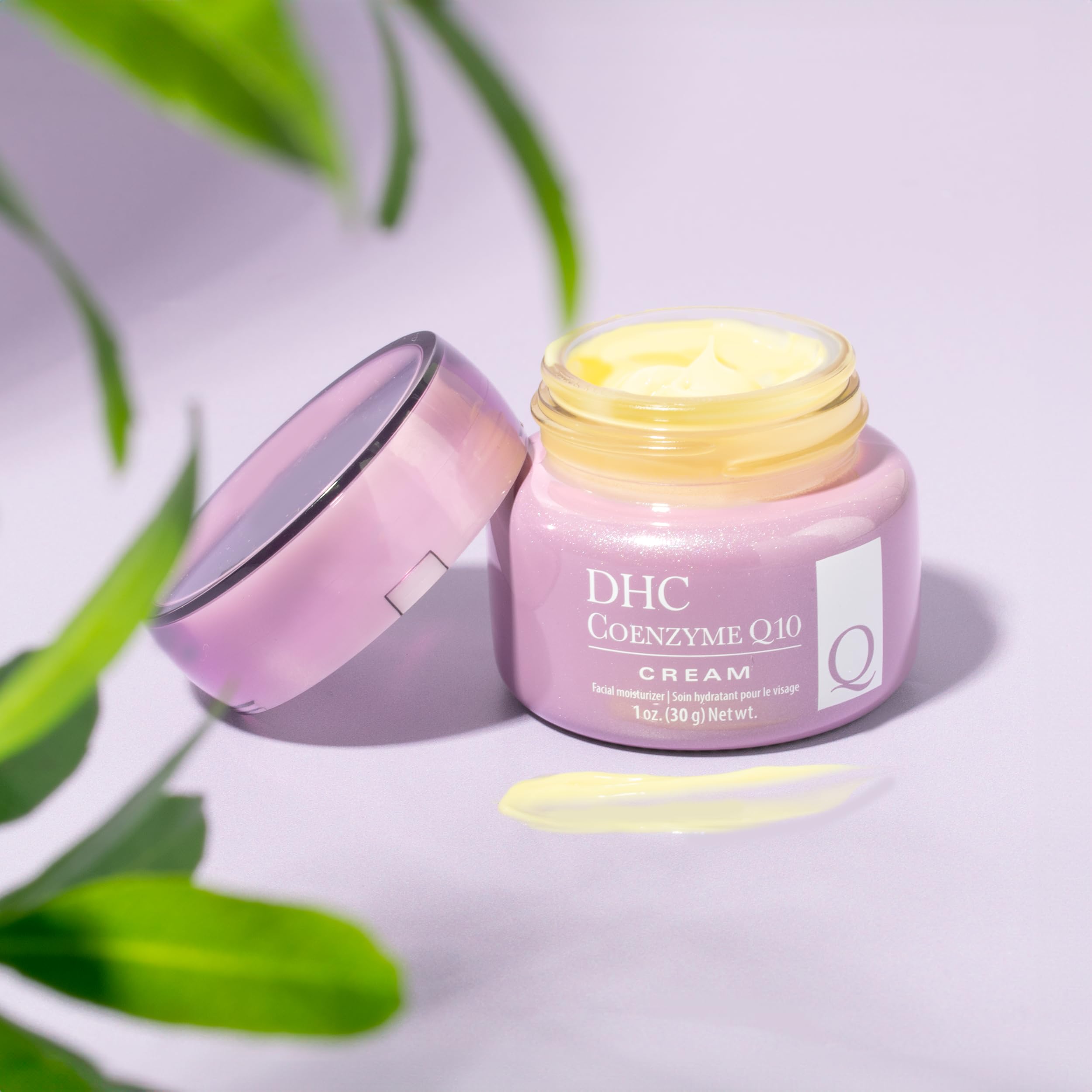 DHC Q10 Cream jar closeup shows rich emollient texture for dehydrated skin.