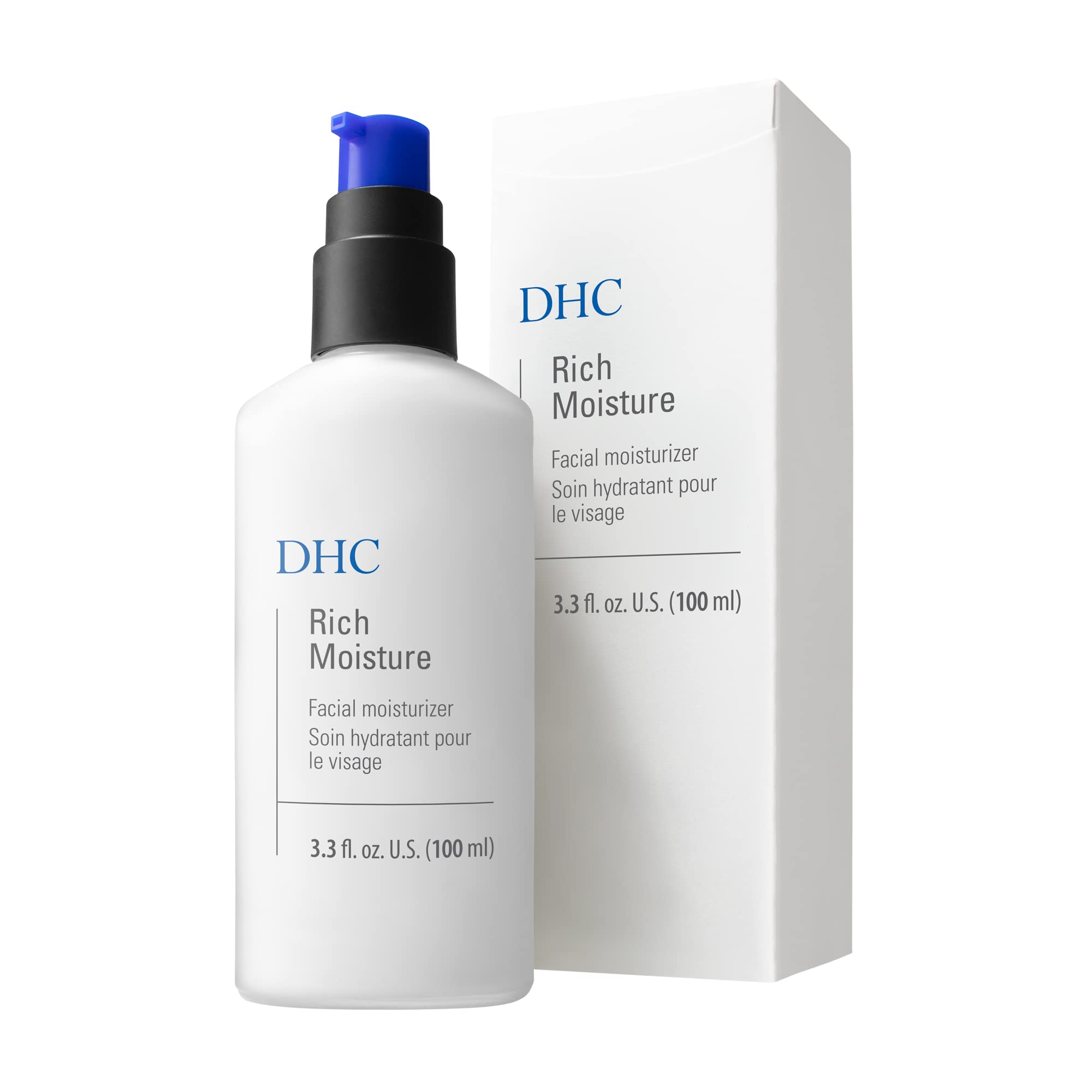 DHC Rich Moisture pump dispense demonstrates easy application and quick absorption.