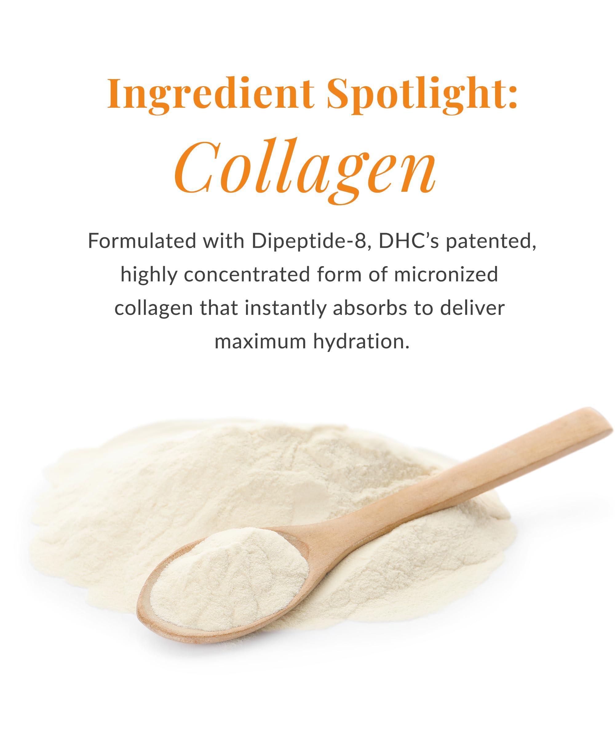 DHC Super Collagen Cream spread on fingertip highlights moisture and skin-smoothing effect.