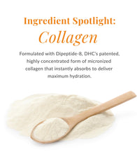 DHC Super Collagen Cream spread on fingertip highlights moisture and skin-smoothing effect.