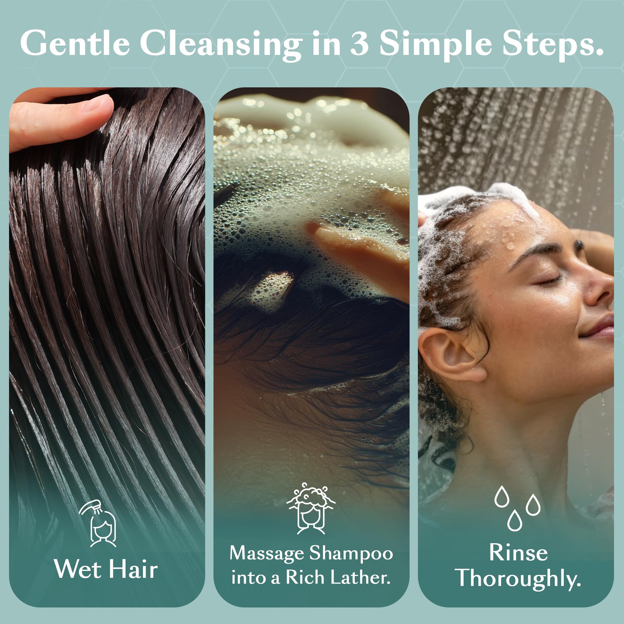 DHS Clear Shampoo fragrance-free lather demonstrated for soothing daily cleansing.