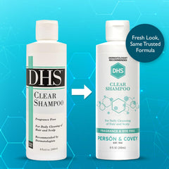 DHS Clear Shampoo lather application demonstrates gentle cleanse suitable for all hair types.
