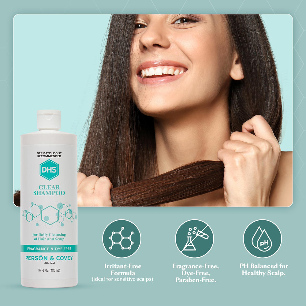 DHS Clear Shampoo silky hair held in hands after wash.